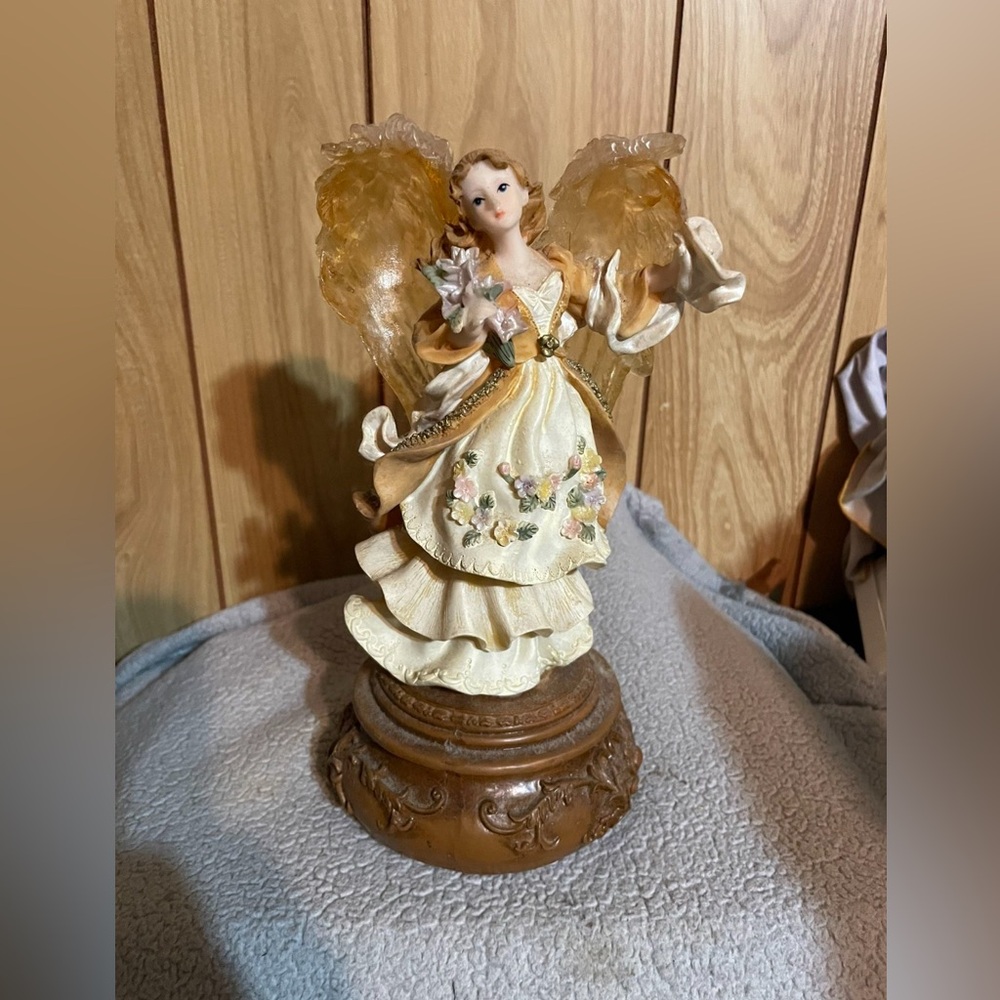 Charming Angel Figurine with Gold and Cream Details Music Box